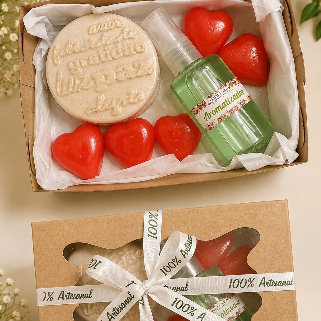 Kit Sab. frase+ mini coração + home spray
